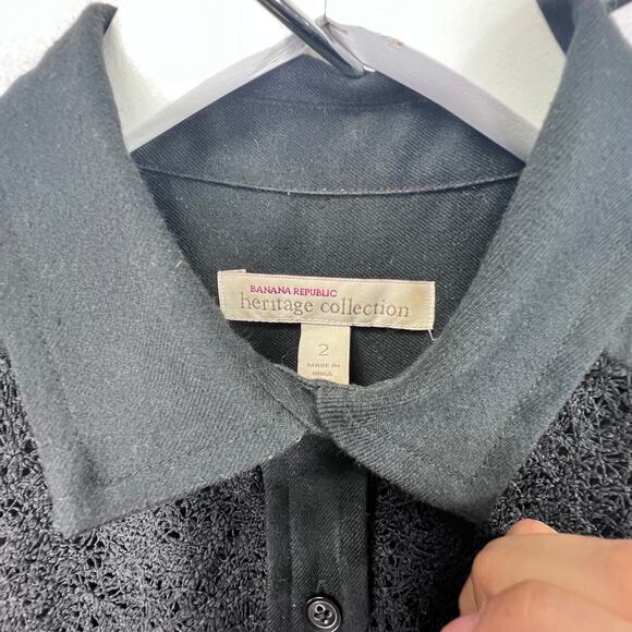 Banana Republic Heritage Belted Lace Shirt Dress Women Size 2 Black Crochet Hem - Picture 6 of 15